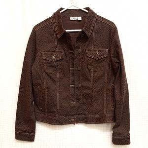 Sz Small CATO Dark Brown Chocolate Animal Print Casual Stretch Trucker Jacket